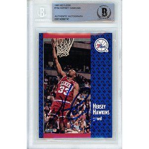 Hersey Hawkins Signed 1991-92 Fleer Basketball Card Beckett Sixers Autograph BAS